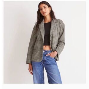 Madewell Larsen Houndstooth Blazer M Oversized Grey Plaid Academia Old Money
